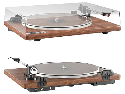 Turntable Audio Equipment With Wooden Base Transparent Cover And Tonearm Design 3d model