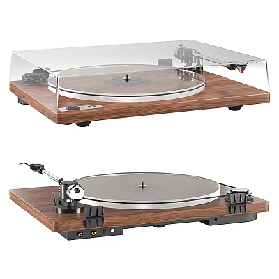 Turntable Audio Equipment With Wooden Base Transparent Cover And Tonearm Design 3d model