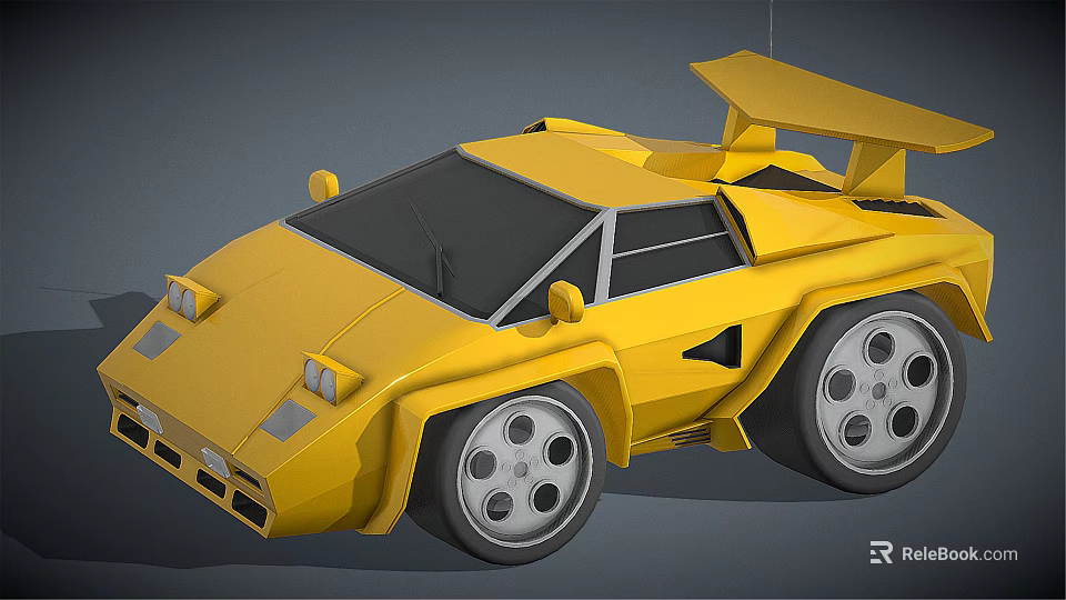 Yellow Low Poly Style Sports Car With Large Wheels And Rear Spoiler 3d model 
