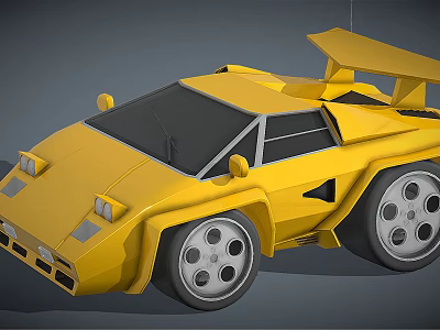 Yellow Low Poly Style Sports Car With Large Wheels And Rear Spoiler 3d model