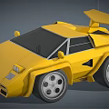 Yellow Low Poly Style Sports Car With Large Wheels And Rear Spoiler