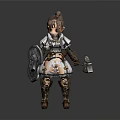 Elf Warrior Girl With Braided Hair Holding Shield And Hammer In Decorative Armor