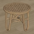 Natural Rattan Round Stool With Woven Seat And Curved Crossed Legs
