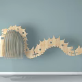 Tech Exhibition Hall Featuring Wooden Curved Decorative Installation With Gear Elements 3d model
