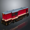 Red Train Locomotive With White Stripes Headlights And Windows Design