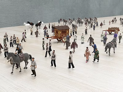 Game and Movie Characters In Ancient Street Scene With Horses And Horse Drawn Carriage 3d model