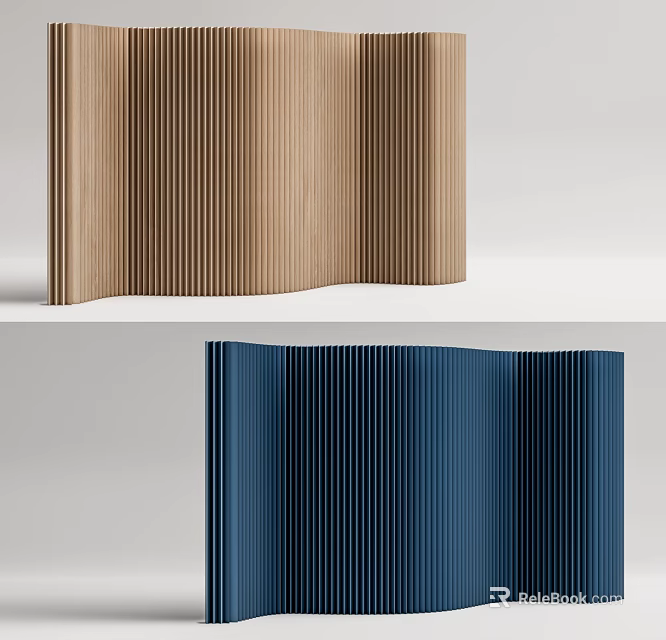 Modern Decorative Room Dividers With Wooden And Blue Vertical Slats Design 3d model 