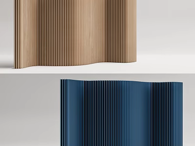 Modern Decorative Room Dividers With Wooden And Blue Vertical Slats Design 3d model
