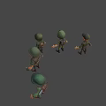 Four 3D Cartoon Men Soldiers Characters Standing In Different Military Uniforms