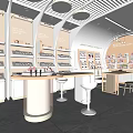 Modern Cosmetics Store Interior With Product Shelves Display Counters And Bar Stools 3d model