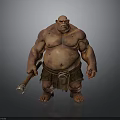 Muscular Shirtless Man with Large Build Holding Hammer Wearing Simple Shorts Against Grey Background