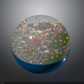 Decorative Furniture Sphere With City Buildings Roads And Trees On Blue Base
