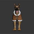German Shepherd Dog Standing Wearing Brown Vest With White Trim On White Background