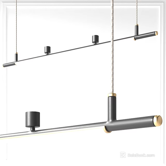 Stylish Modern Pendant Light with Linear Black Metal Frame and Gold Finished Accents 3d model 