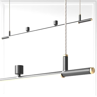 Stylish Modern Pendant Light with Linear Black Metal Frame and Gold Finished Accents 3d model