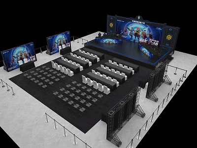 Event Stage Setup With Rows Of Seats Large Screens And Lighting Equipment 3d model