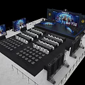 Event Stage Setup With Rows Of Seats Large Screens And Lighting Equipment