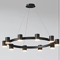 Modern Black Circular Ring Chandelier With Multiple Illuminated Cylindrical Lights 3d model