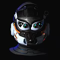 Futuristic Tech Helmet With Glowing Green Blue Eyes And White Black Orange Accents