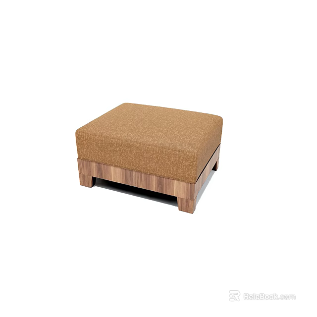 Brown Fabric Square Ottoman With Wooden Frame For Living Room 3d model 