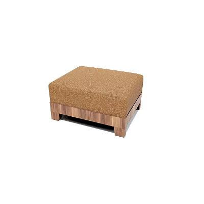 Brown Fabric Square Ottoman With Wooden Frame For Living Room 3d model