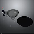 Appetizing Food Serving With Wine Bottle Glass Silver Bowl And Black Tray Setup