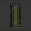 Vintage Green Striped Trash Can With Metal Rim And Base Structure