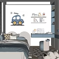 Modern Kids Room Interior With Bed Desk Car Wall Art Storage And Toys