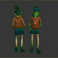 3D Character Model With Purple Hair Red Hoodie Blue Shorts Blue Shoes Front Back View