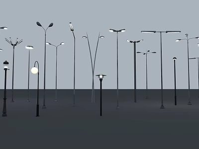 Various Designs of Outdoor Lights Including Street Lamps and Garden Styles 3d model