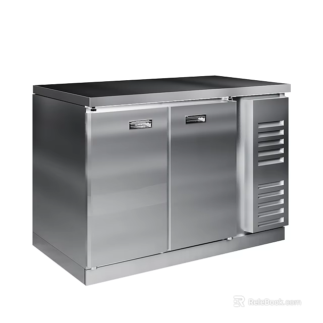 Stainless Steel Double Door Refrigerator Freezer with Flat Top Workbench and Side Ventilation Grilles 3d model 