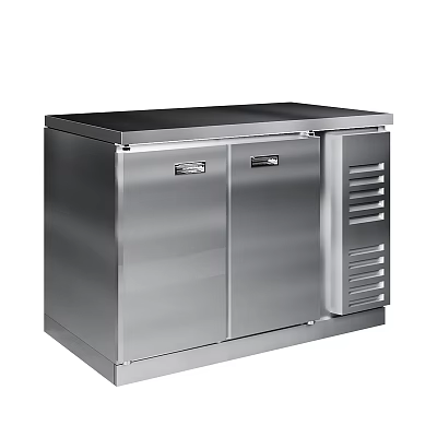 Stainless Steel Double Door Refrigerator Freezer with Flat Top Workbench and Side Ventilation Grilles 3d model
