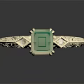 Elegant Gold Ring With Square Green Gemstone And Intricate Carvings Design