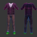 Men's Clothing Front Back View With Gray Cardigan Dark Blue Top Red And Maroon Pants