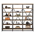 Industrial Metal Frame Shelf Unit With Wooden Shelves Books Clay Pots And Bowls