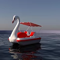 Swan Shaped Paddle Boat With Red White Striped Canopy On Water
