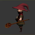 Woman Wearing Red Outfit And Wide Brimmed Hat With Glasses Holding Book And Broom