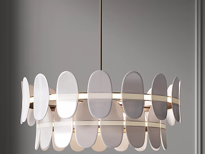 Modern Chandelier Featuring Oval Shaped Panels White Gray And Gold Accents For Interior 3d model