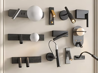 Different Styles Of Modern Wall Lamps With Black White And Round Long Designs 3d model