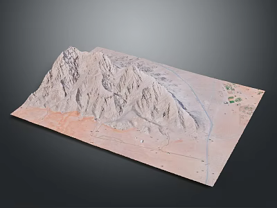 Detailed Terrain Model Featuring Mountainous Desert Landscape With Pathways And Vegetation 3d model