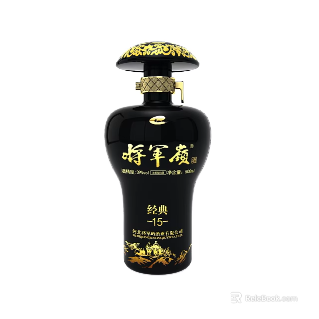 Elegant Black Wine Bottle And Glass With Gold Decorations Classic 15 Design 3d model 