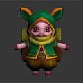 Cute Pig Character 3D Model Wearing Green Hoodie Yellow Scarf And Backpack