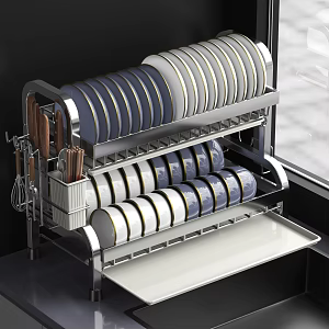 Modern Dish Rack Dish Bowl Utensils Chopsticks Bucket Kitchen Dish Rack 3d model