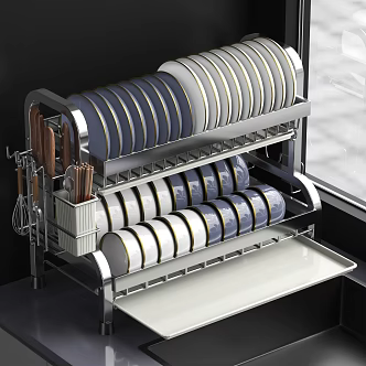 Modern Dish Rack Dish Bowl Utensils Chopsticks Bucket Kitchen Dish Rack 3d model