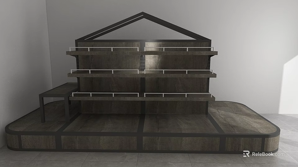 Modern Display Shelves With Multiple Tiers Wood And Metal Sturdy Structure Platform Base 3d model 