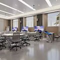 School Modern Classroom Interior Equipped With Tables Chairs And Screens 3d model