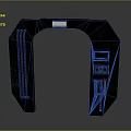Black Entrance Gate With Metal U-Shaped Frame Yellow Accent And Control Panel