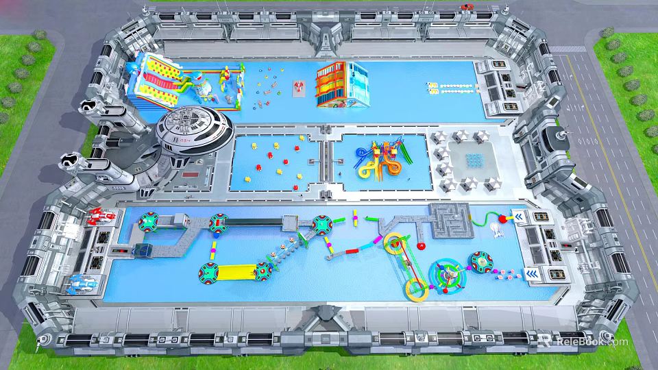 Modern Amusement Park Design With Colorful Slides Rotating Structures And Play Tracks 3d model 