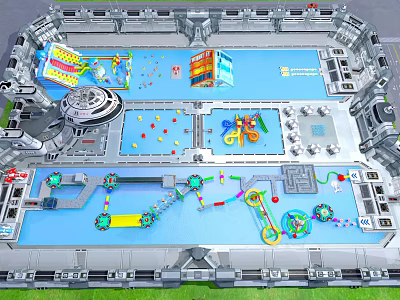 Modern Amusement Park Design With Colorful Slides Rotating Structures And Play Tracks 3d model