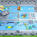 Modern Amusement Park Design With Colorful Slides Rotating Structures And Play Tracks